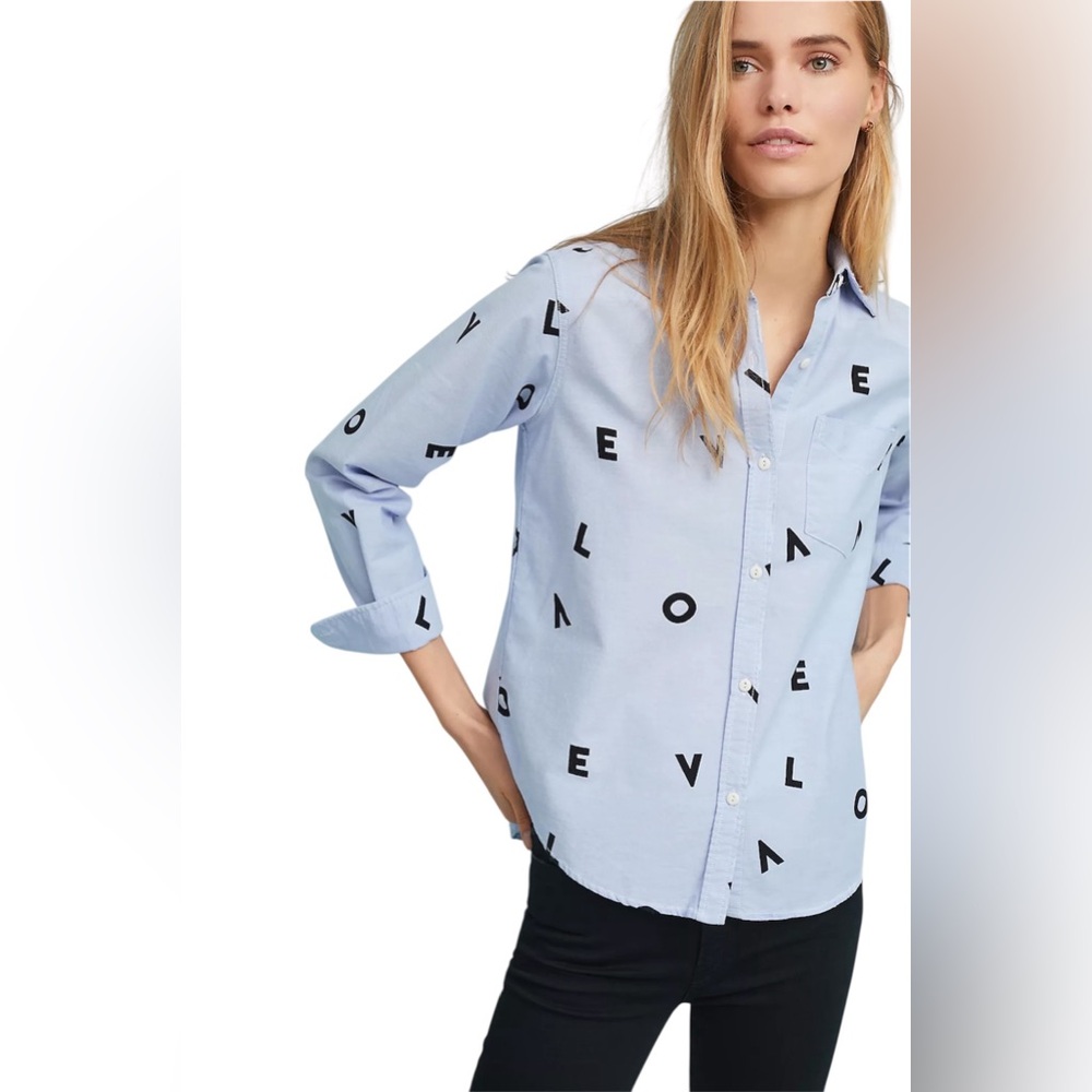Anthropologie | Current/Elliott - Derby Button Down “Love Letter” Print - Sz 2